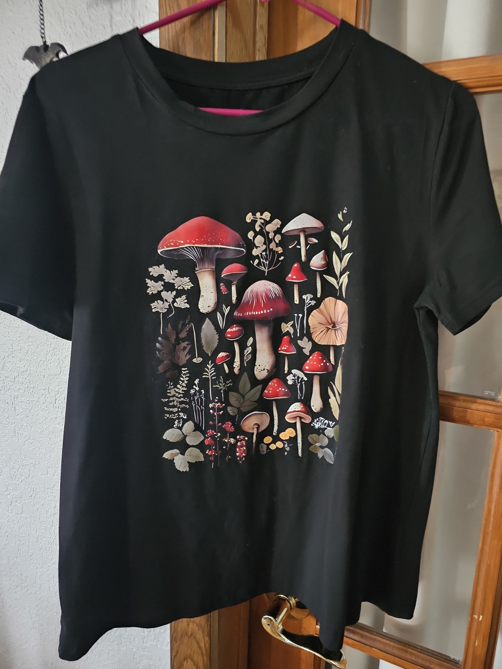 Kids Black T-Shirt with Red Mushroom Print